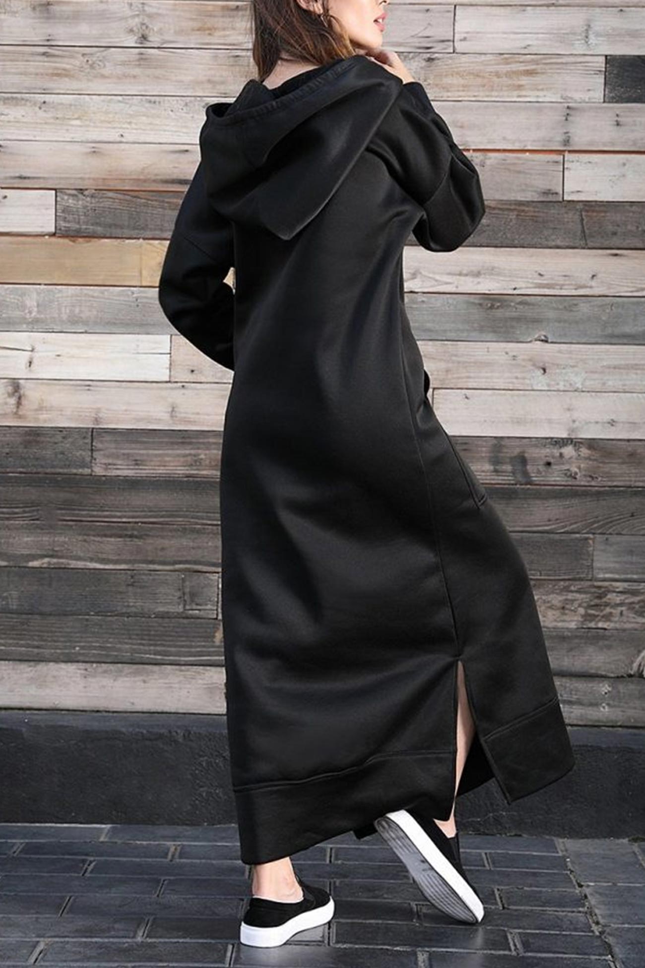 TastyHottie - Solid Pocketed Slit Hem Hoodie Dress