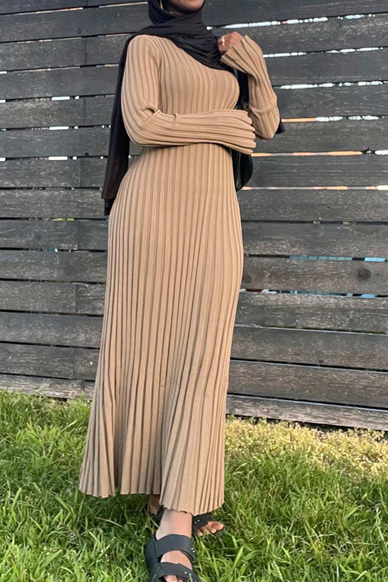 TastyHottie - Solid Ribbed Knit Tie-waist Dress