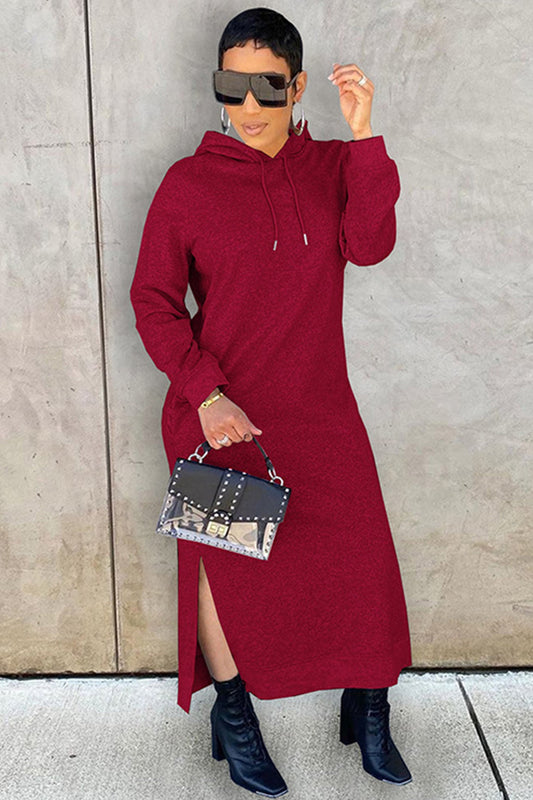 TastyHottie - Solid Slit Hem Hoodie Dress