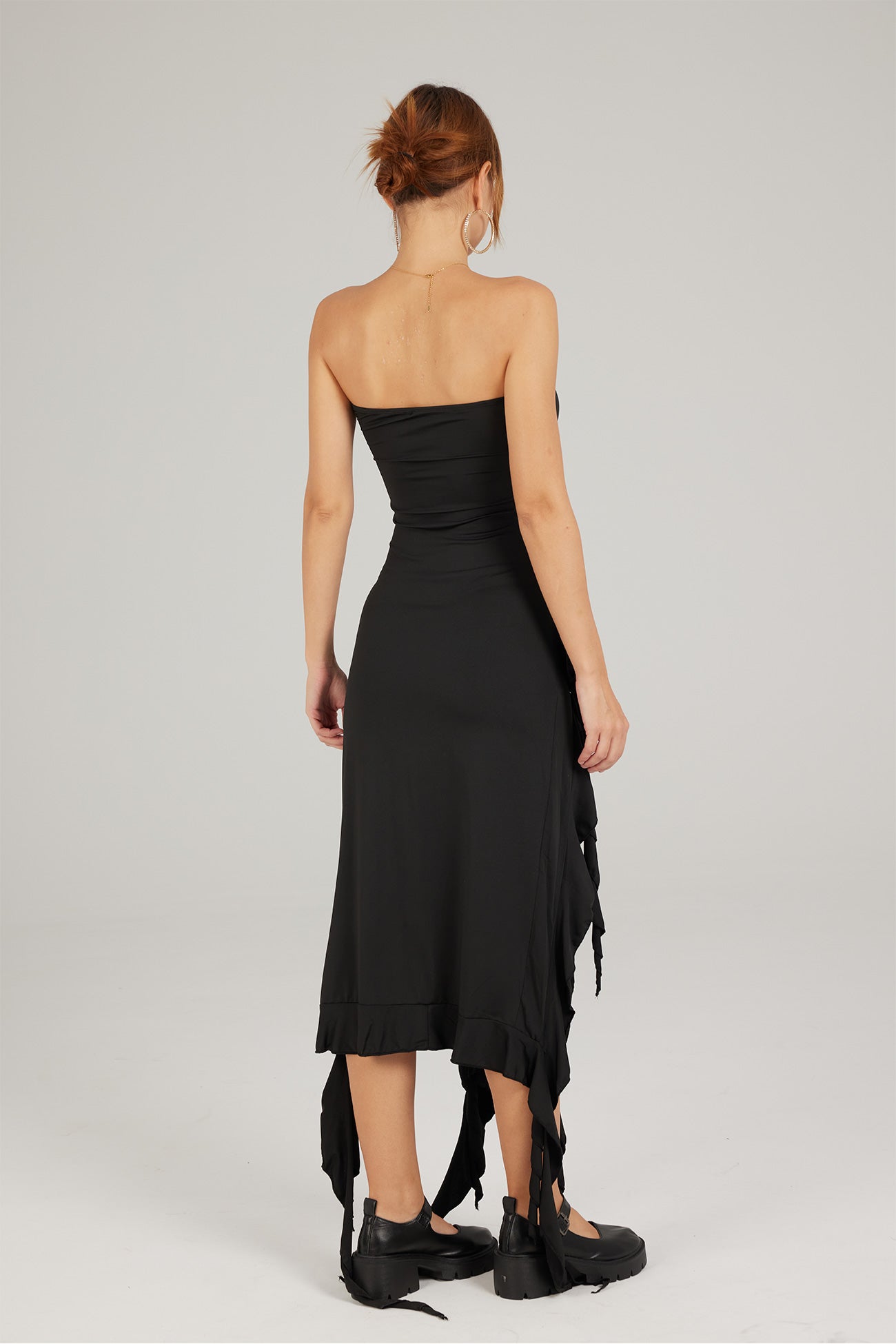 TastyHottie - Strapless Fringe Split Midi Dress