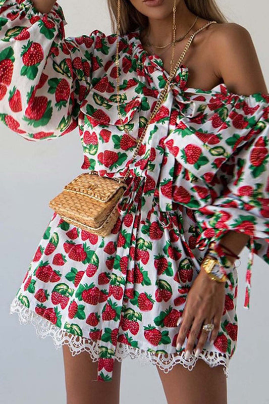 TastyHottie - Strawberry Print Drop Shoulder Waisted Dress