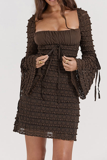 TastyHottie - Tiered Lace Flares Sleeve A-line Dress