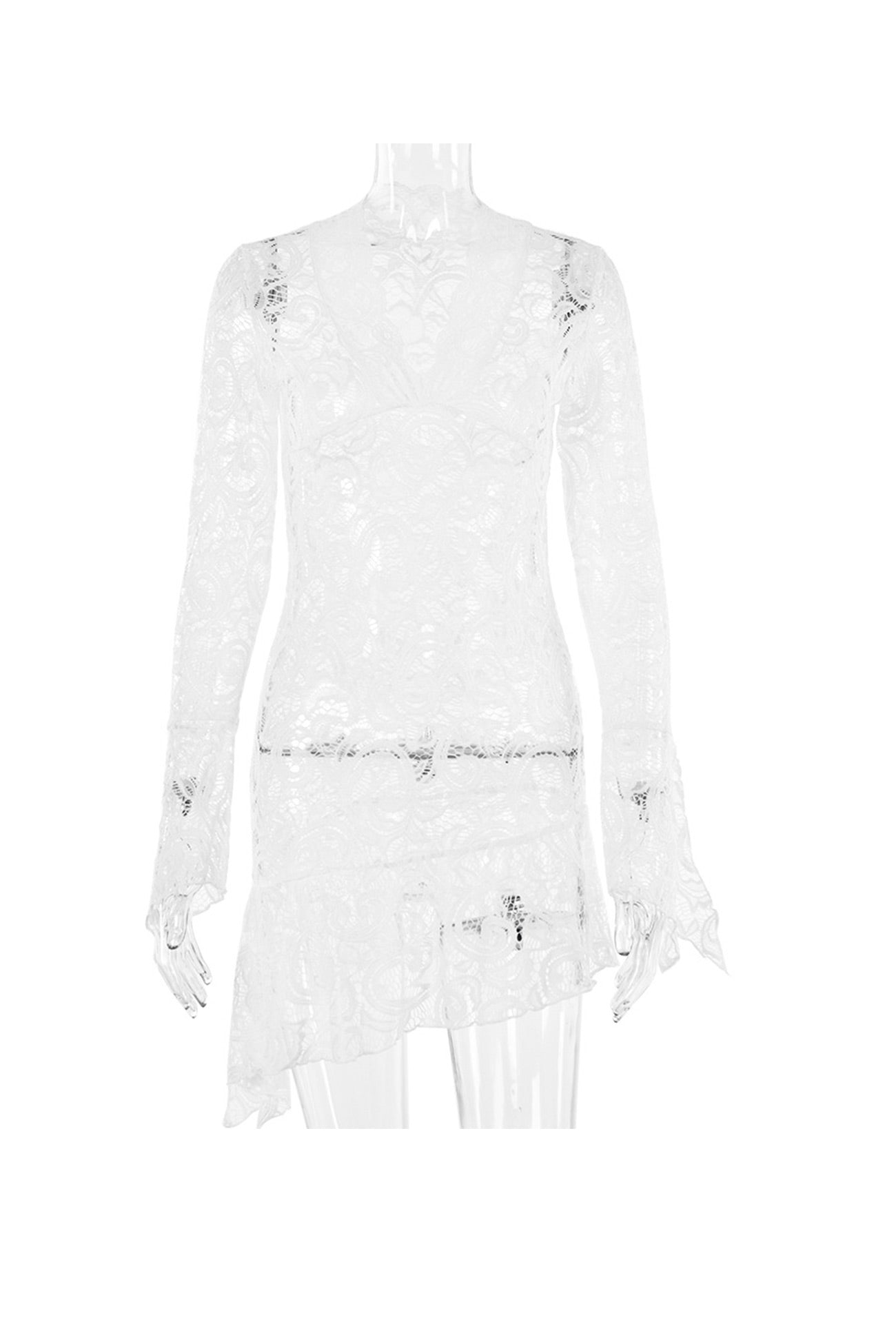 TastyHottie - V Neck Flares Sleeve Full Lace Dress