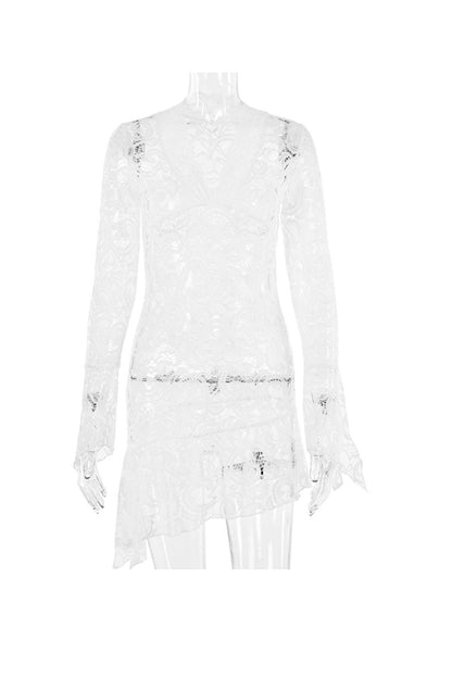 TastyHottie - V Neck Flares Sleeve Full Lace Dress