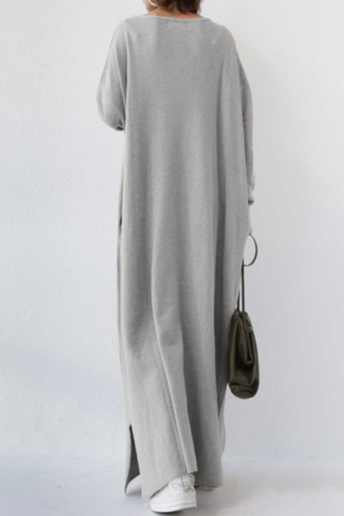 TastyHottie - V Neck Slit Hem Sweatshirt Dress