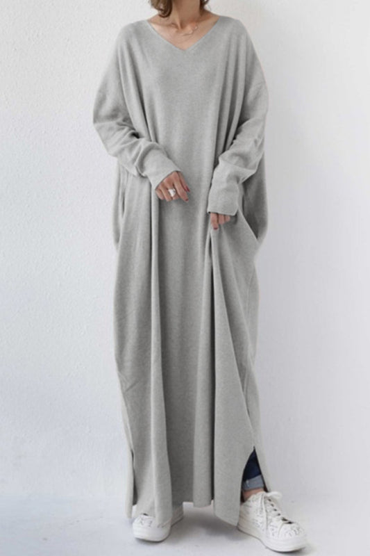 TastyHottie - V Neck Slit Hem Sweatshirt Dress