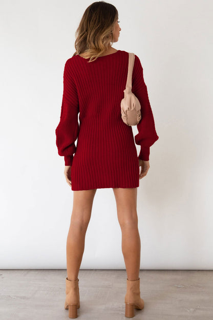 TastyHottie - V Neck Twist Knitted Mini Dress