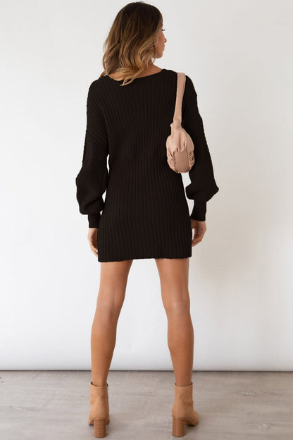 TastyHottie - V Neck Twist Knitted Mini Dress