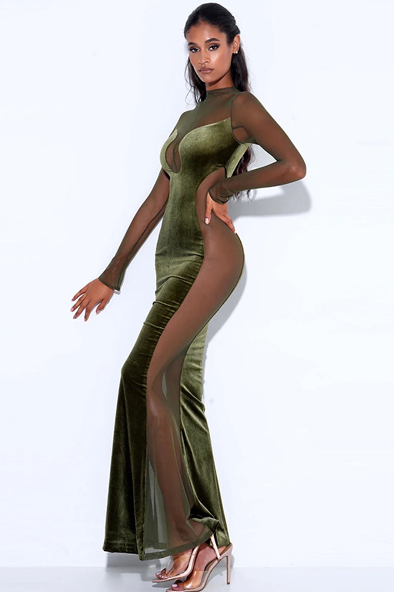 TastyHottie - Velvet Mesh Patchwork Fishtail Maxi Dress