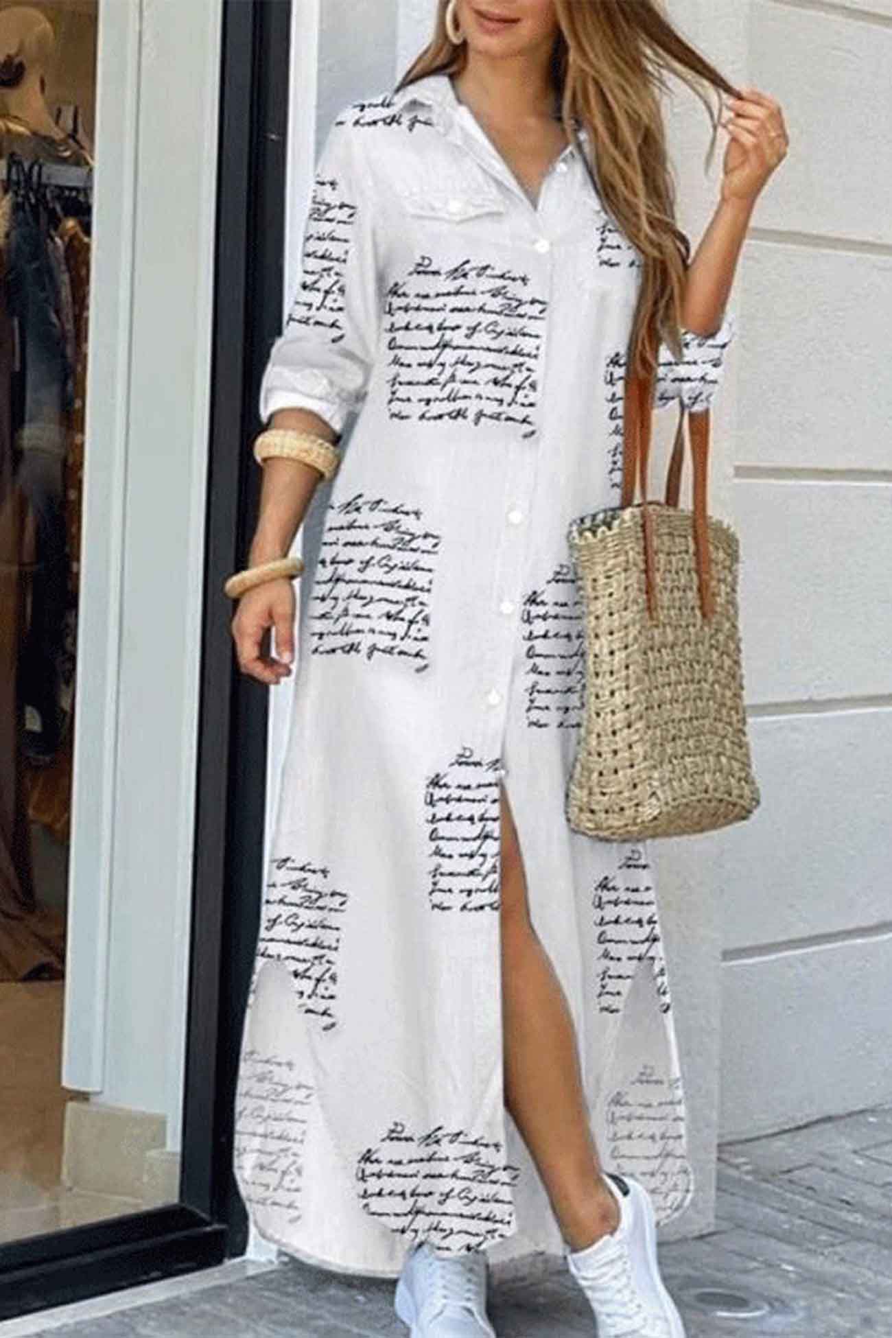 TastyHottie - Long Sleeve Button Up Pocket Shirt Dress