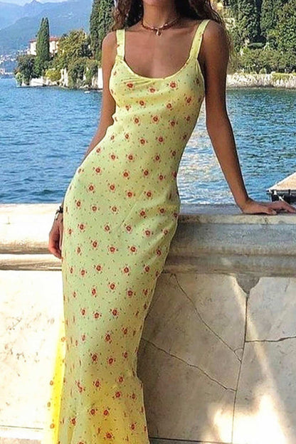 TastyHottie - Yellow Scoop Neck Floral Tank Dress