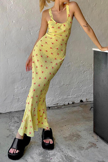 TastyHottie - Yellow Scoop Neck Floral Tank Dress