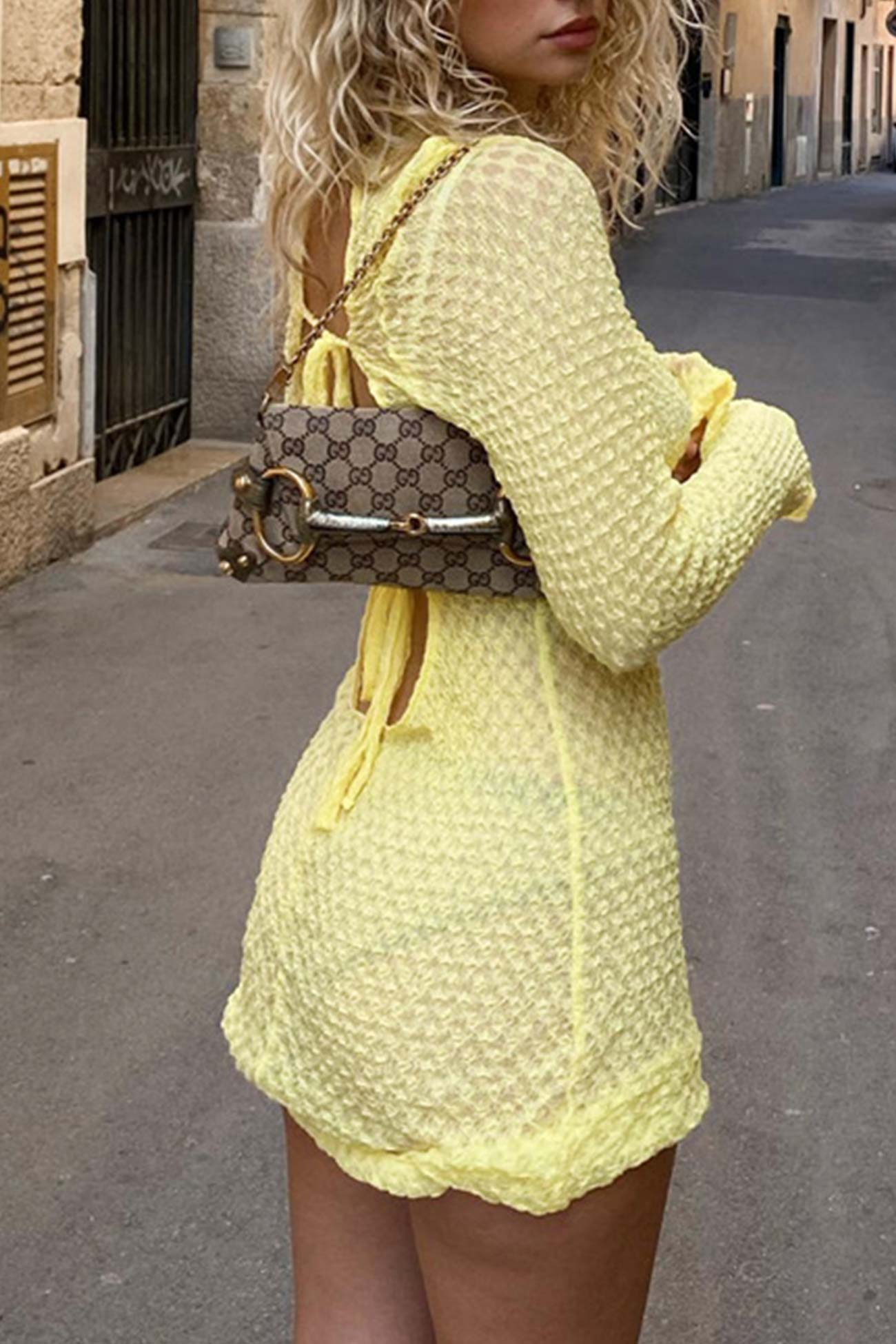 TastyHottie - Yellow Tie-back Pack Hip Dress