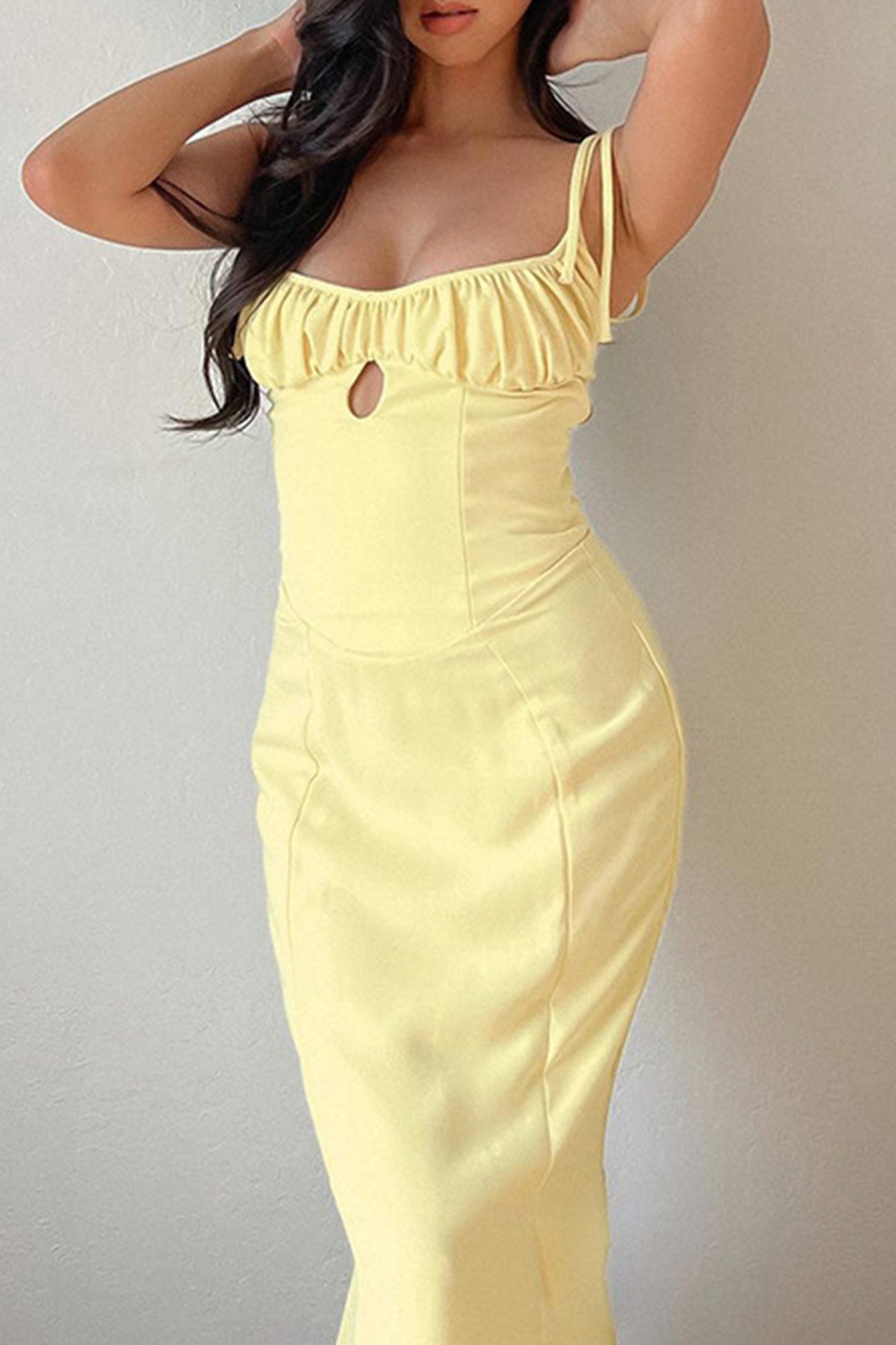 TastyHottie - Yellow Tie-straps Pack Hip Fishtail Dress