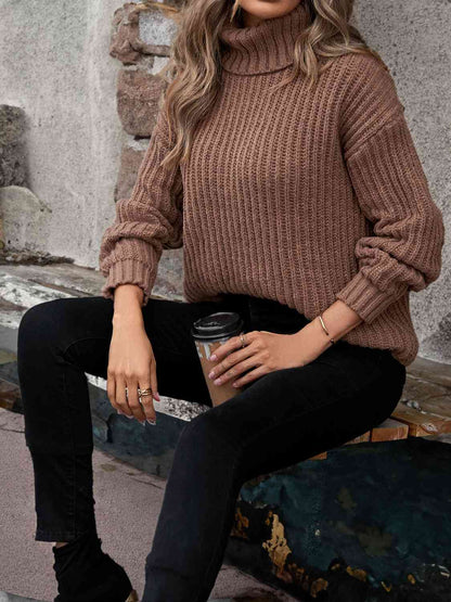 TastyHottie - Turtleneck Rib-Knit Sweater