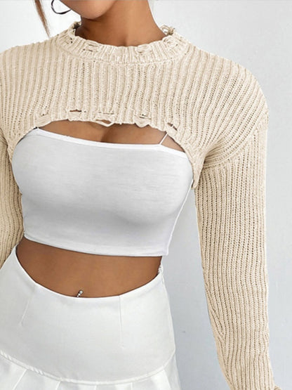 TastyHottie - Distressed Long Sleeve Cropped Sweater