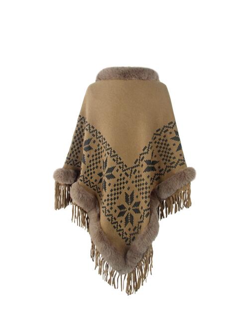 TastyHottie - Fringe Geometric Cape Sleeve Poncho