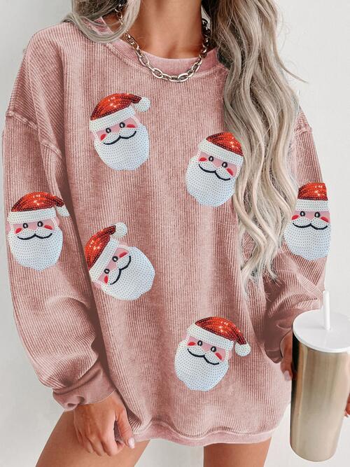 TastyHottie - Sequin Santa Patch Ribbed Sweatshirt Christmas Sweater