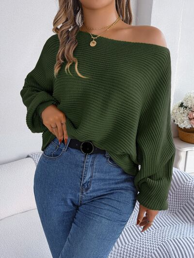 TastyHottie - One-Shoulder Lantern Sleeve Sweater