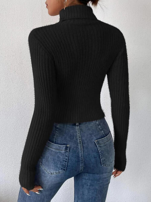 TastyHottie - Ribbed Turtleneck Long Sleeve Sweater