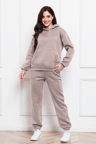 Drop Shoulder Long Sleeve Hoodie and Pants Set, 2 Piece Sweater and Pants Set Pale Blush bottoms clothes lounge lounge wear lounge wear sets loungewear loungewear sets S.S.Ni sets Ship From Overseas Sweater sweaters Sweatshirt