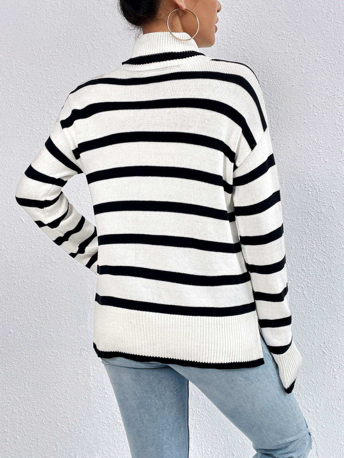 TastyHottie - Striped Turtleneck Drop Shoulder Sweater