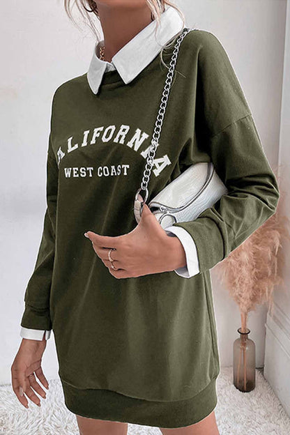 TastyHottie - Lapel Patchwork Sweatshirt Dress