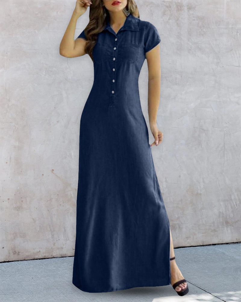Faux Denim Dress Navy Blue 23BF Casual Dresses Clothes Dresses Spring Summer