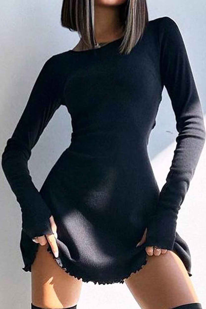 TastyHottie - Crew Neck Back Strap Long Sleeve Mini Dress