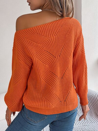 TastyHottie - Openwork  Off The Shoulder Long Sleeve Sweater