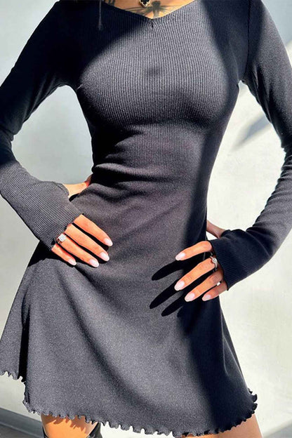 TastyHottie - Crew Neck Back Strap Long Sleeve Mini Dress