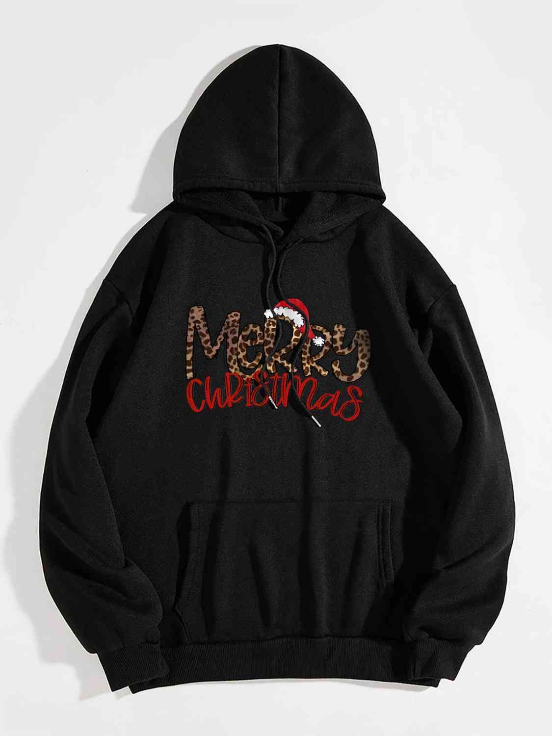 MERRY CHRISTMAS Graphic Drawstring Hoodie Black Christmas christmas sweater clothes E@M@E Ship From Overseas