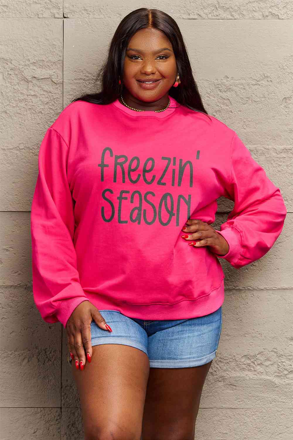 Simply Love Full Size FREEZIN' SEASON Graphic Sweatshirt Deep Rose clothes Ship From Overseas Simply Love sweater sweaters