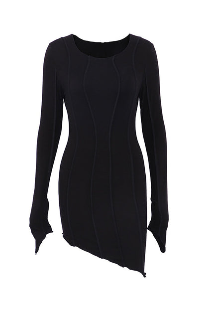 TastyHottie - Irregular Shirred Long Sleeve Bodycon Mini Dress