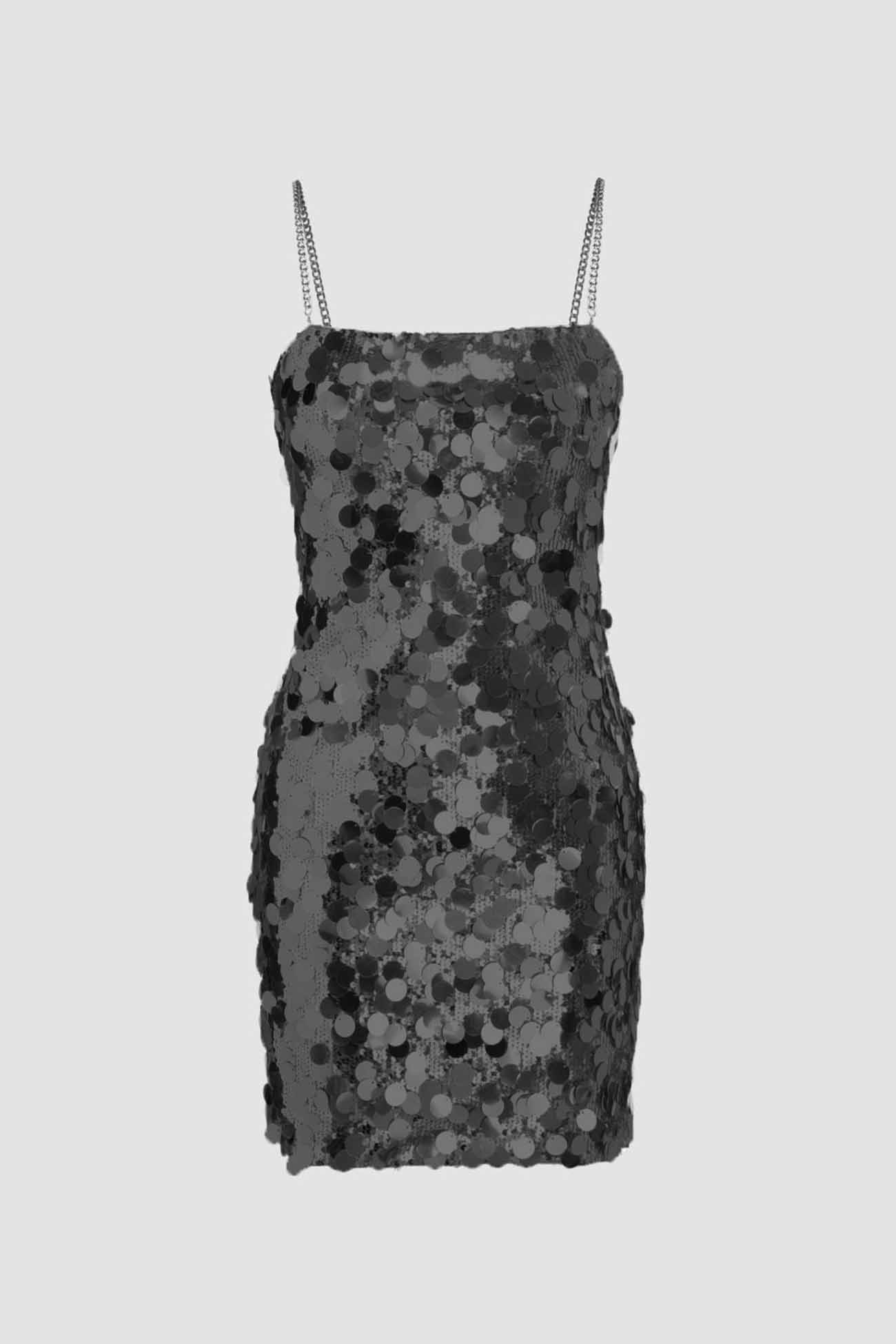 TastyHottie - Solid Sequin Sleeveless Chain Mini Dress