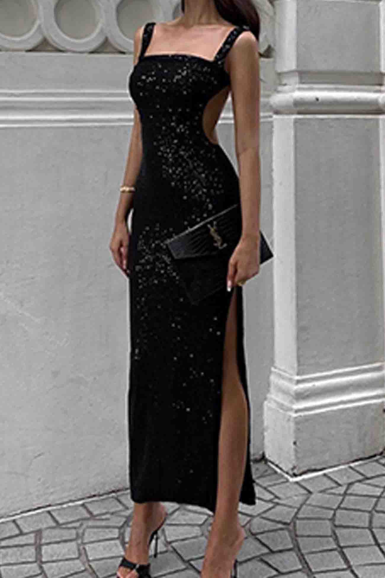 TastyHottie - Sequined Irregular Backless Strap Dress