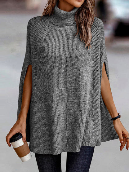 TastyHottie - Turtleneck Dolman Sleeve Poncho Fashion Sweater