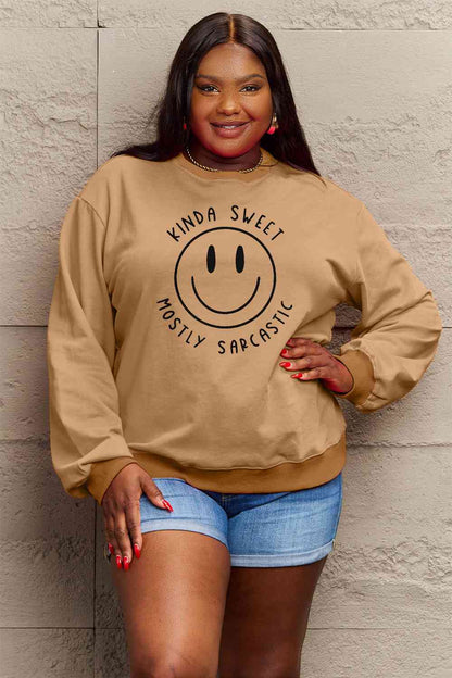 TastyHottie - Simply Love Full Size Smiling Face Graphic Sweatshirt