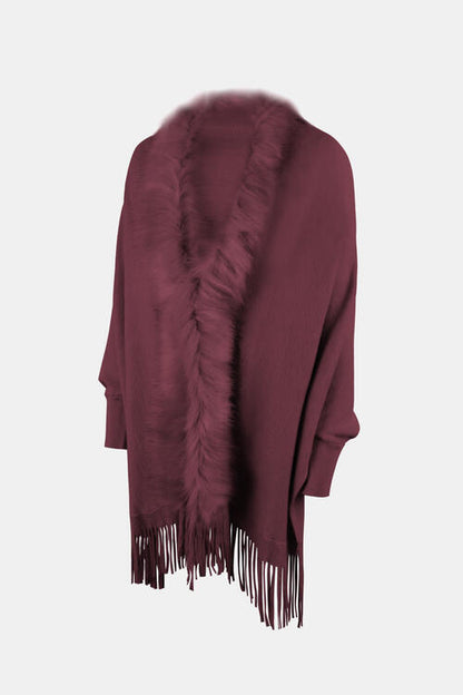 TastyHottie - Fringe Open Front Long Sleeve Poncho