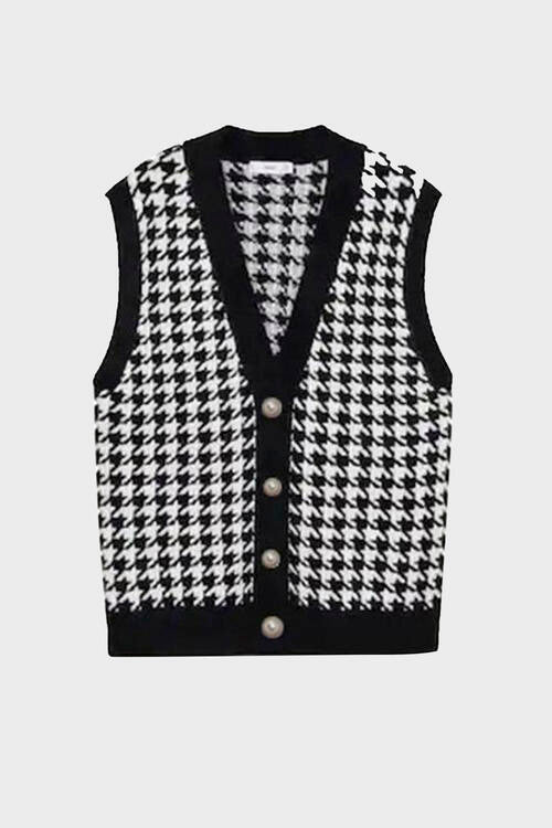 TastyHottie - Houndstooth Button Front Sweater Vest