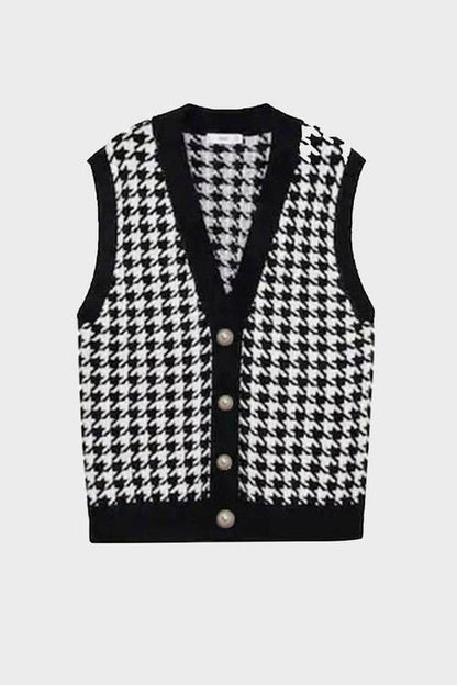 TastyHottie - Houndstooth Button Front Sweater Vest