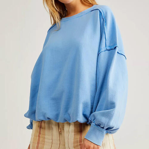 Exposed Seam Dropped Shoulder Oversized Fashion Sweatshirt Pastel Blue clothes D&C Ship From Overseas sweater sweaters Sweatshirt