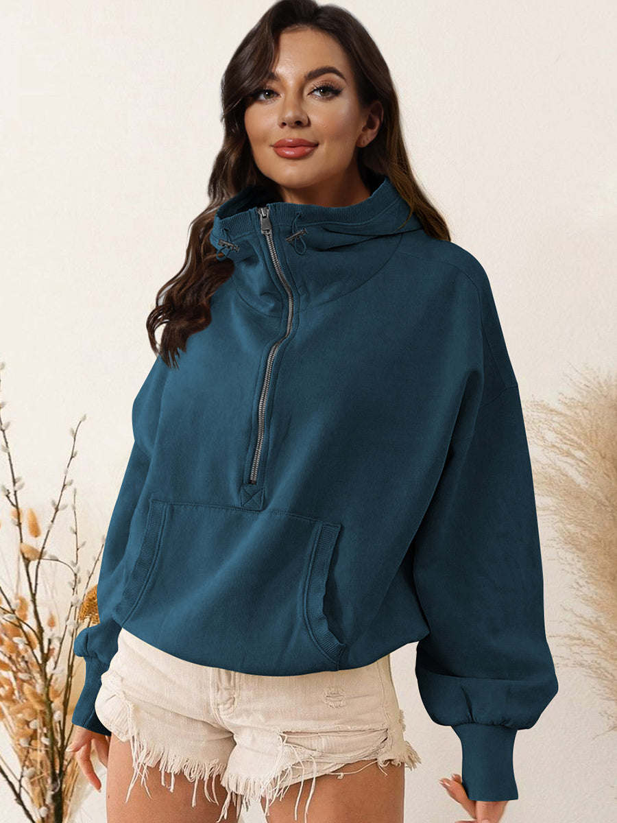 Zip-Up Dropped Shoulder Hoodie French Blue clothes hoodie long sleeve MDML Ship From Overseas Shipping Delay 09/29/2023 - 10/02/2023 sweater sweaters Sweatshirt trend