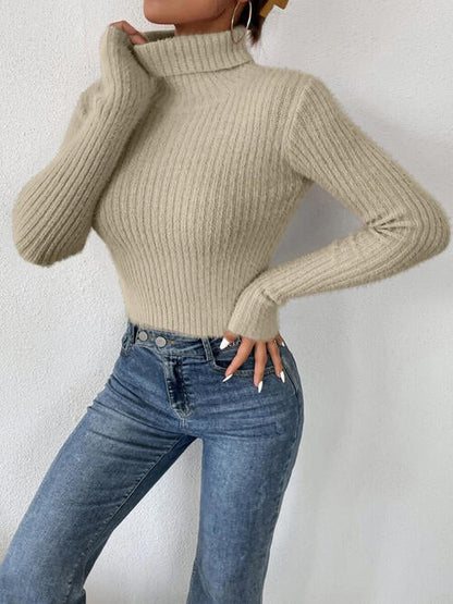 TastyHottie - Ribbed Turtleneck Long Sleeve Sweater