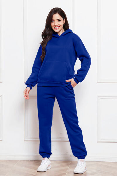 Drop Shoulder Long Sleeve Hoodie and Pants Set, 2 Piece Sweater and Pants Set Navy bottoms clothes lounge lounge wear lounge wear sets loungewear loungewear sets S.S.Ni sets Ship From Overseas Sweater sweaters Sweatshirt