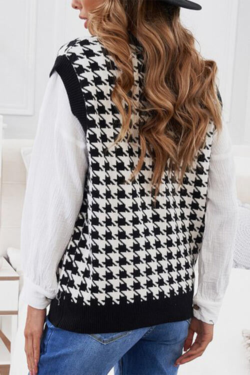 TastyHottie - Houndstooth Button Front Sweater Vest