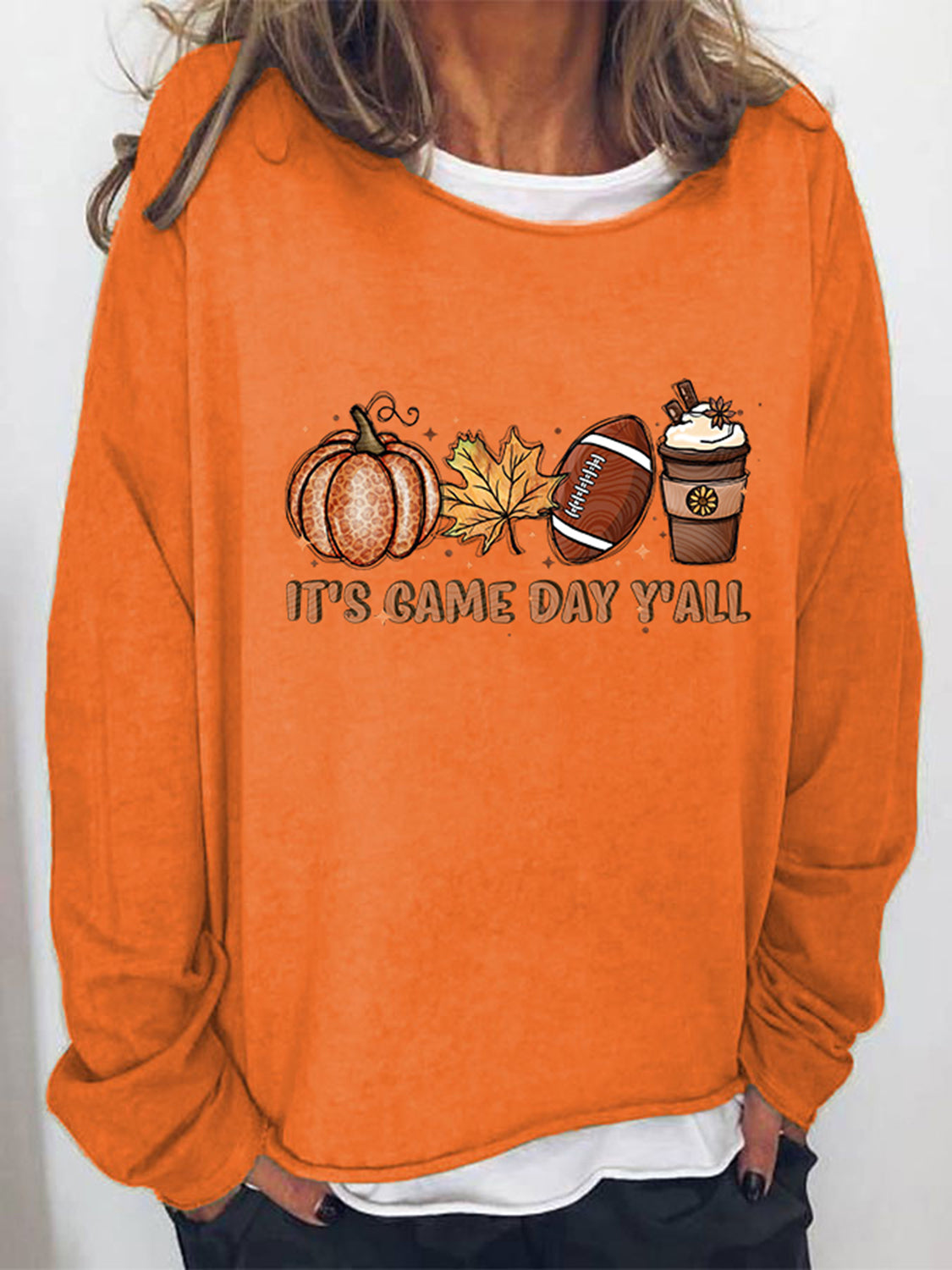 Full Size IT'S GAME DAY Y'ALL Graphic Sweatshirt Orange clothes G@L@X long sleeve long sleeve shirt Ship From Overseas Shipping Delay 09/29/2023 - 10/04/2023 Sweater sweaters trend