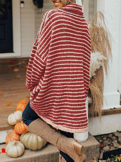 TastyHottie - Striped Turtleneck Sweater with Pockets