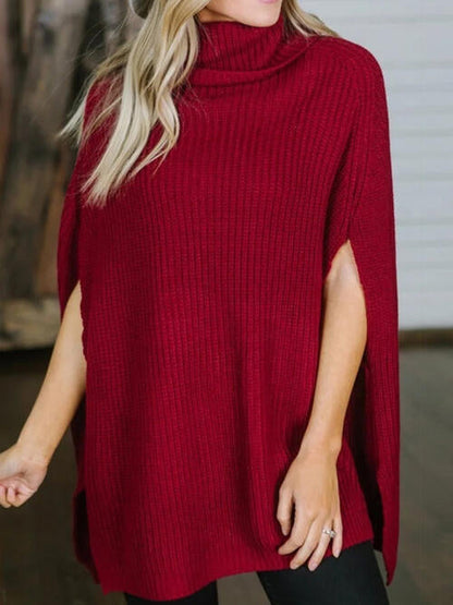 TastyHottie - Turtleneck Slit Sleeveless Sweater