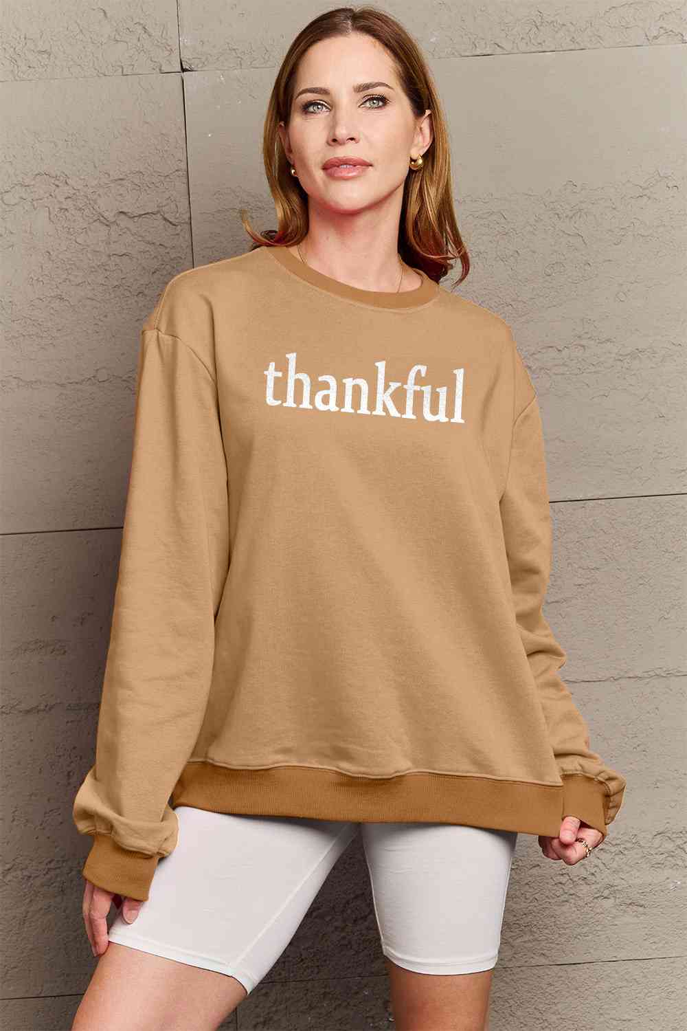 TastyHottie - Simply Love Full Size THANKFUL Graphic Sweatshirt